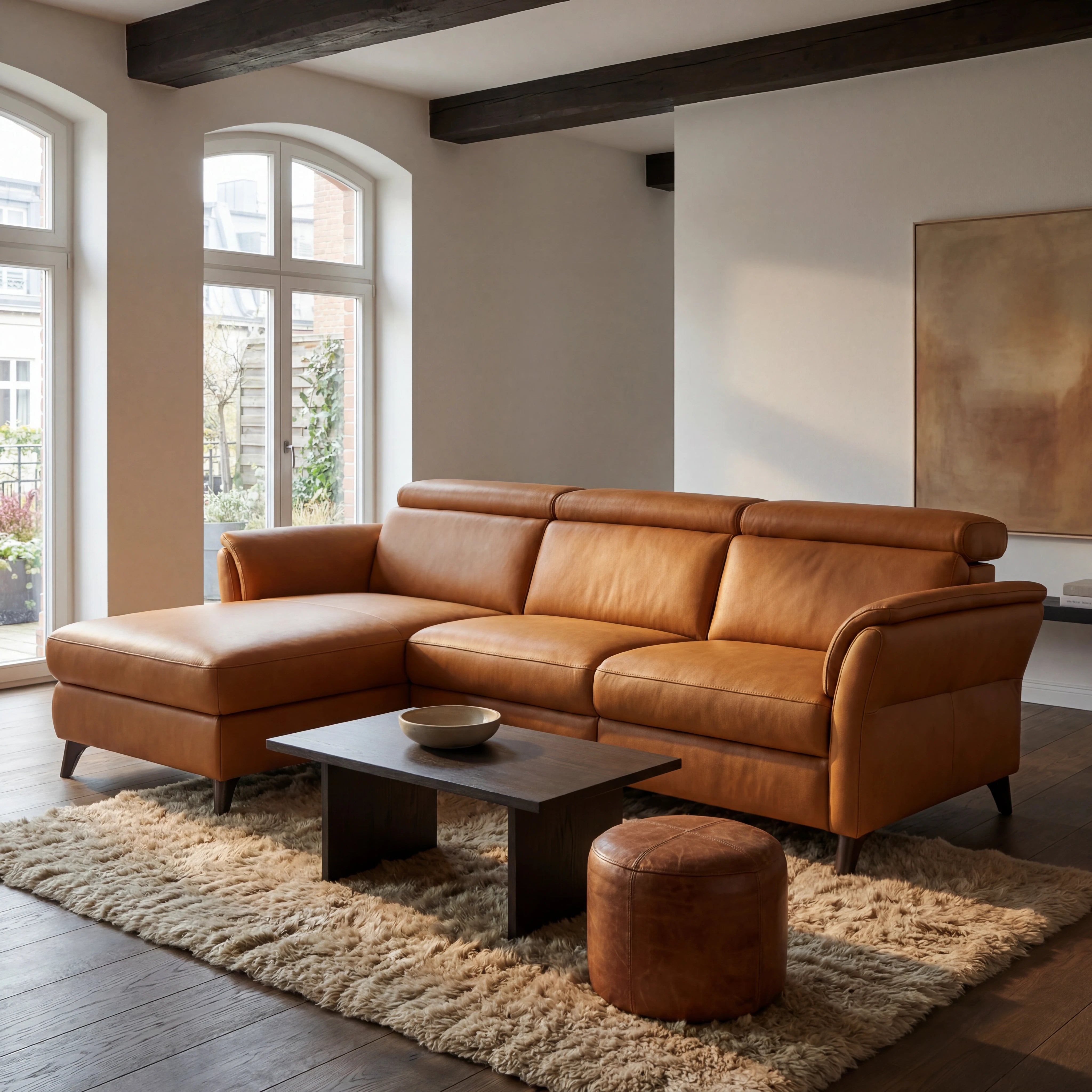 Ecksofa Leder Dijon 'Punch' Anstellhocker