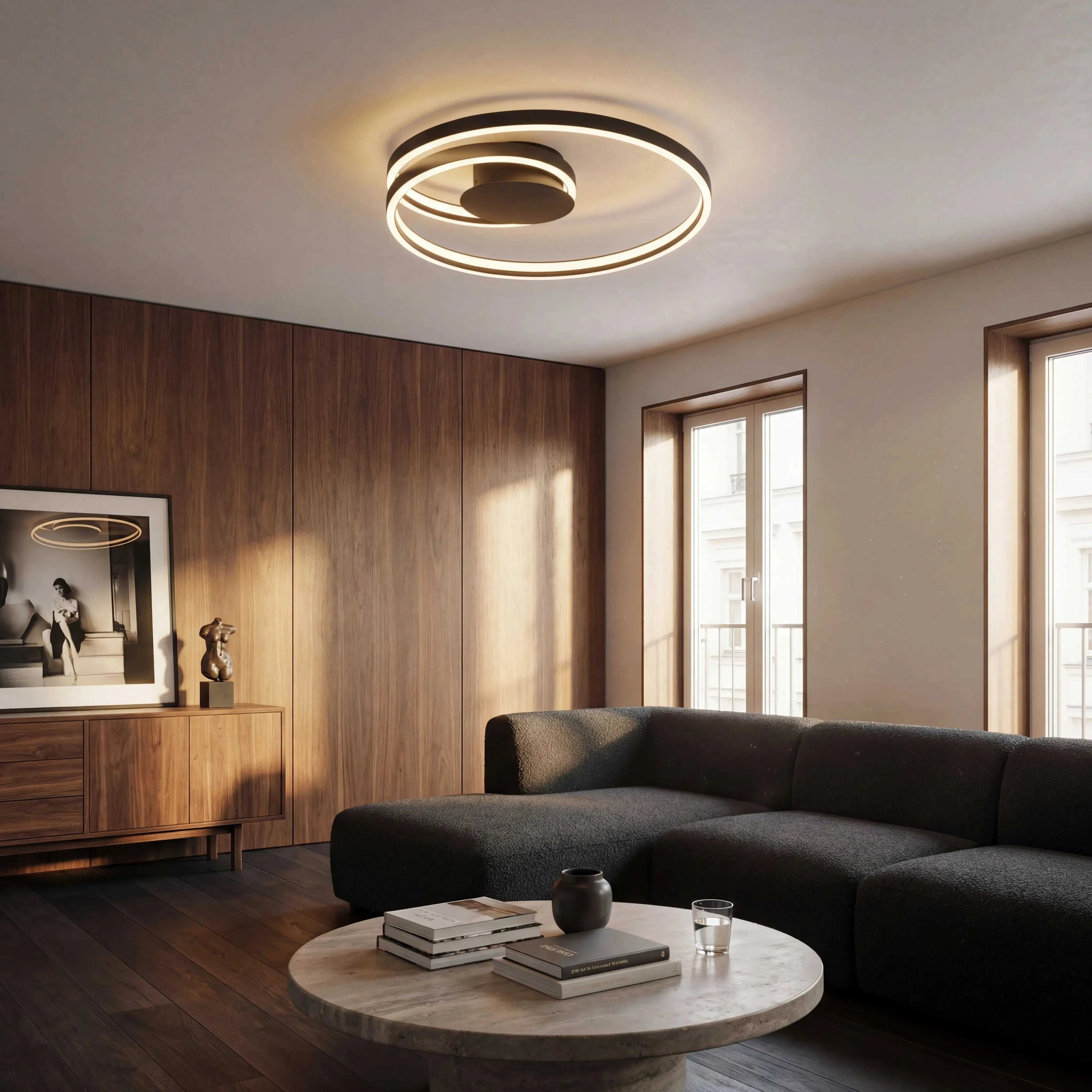 Trio Leuchten Cinque Ciola Deckenleuchte LED 46W 5400lm dimmbar schwarz matt IP20