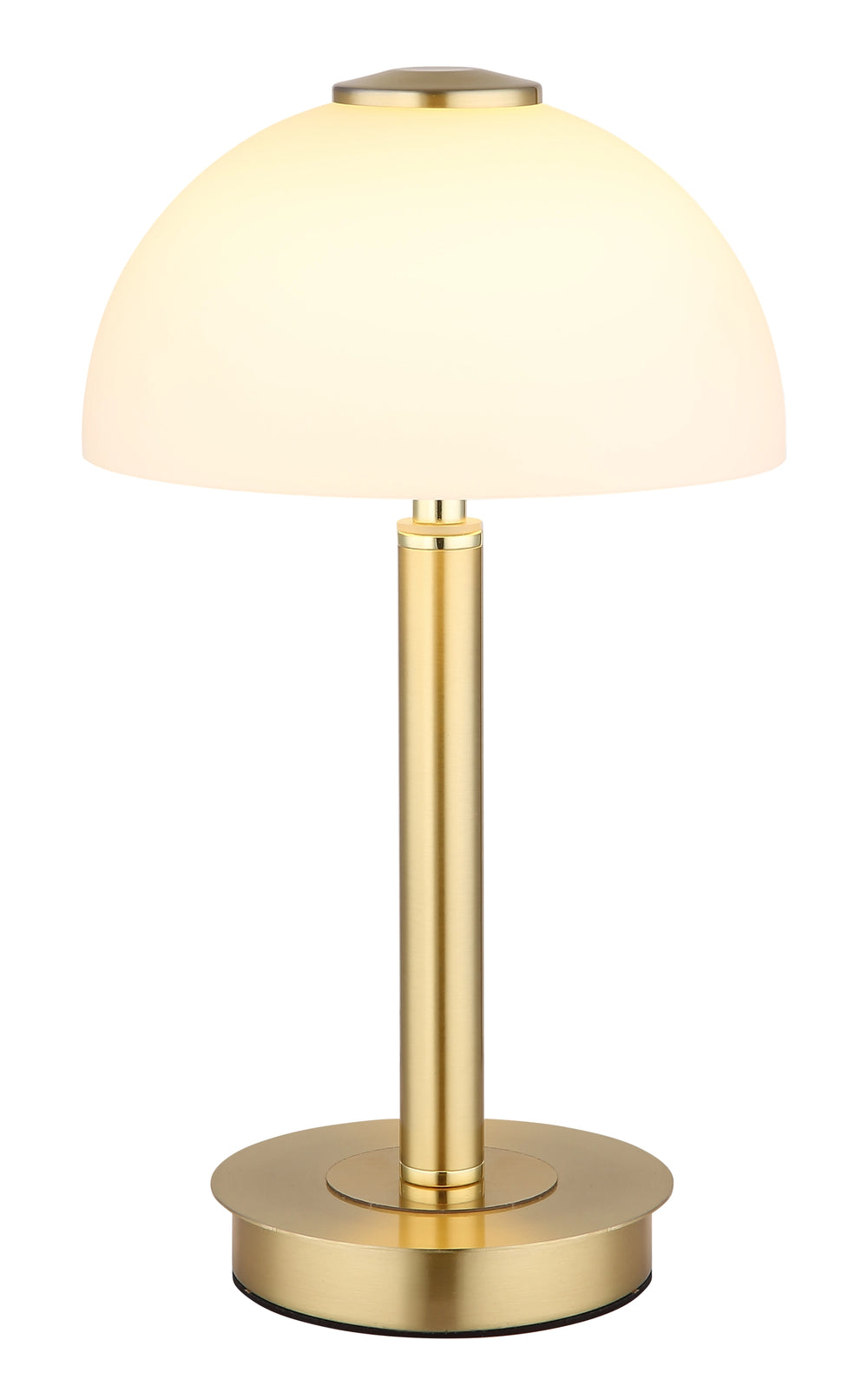 Tischleuchte 31,5 cm LED Globo Uldin in Messing mit opalem Glasschirm Ø 18 cm, Frontansicht unbeleuchtet