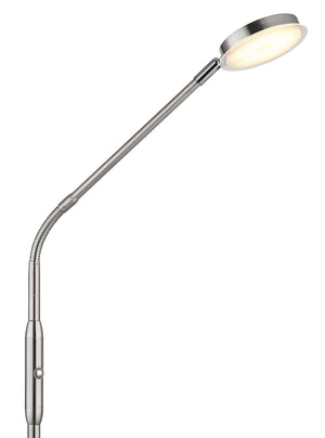 LED Stehleuchte Globo Silvio nickel matt, Detail des flexiblen Arms mit Schirm und Acryldekor – Möbel Graf Pirna/Dresden
