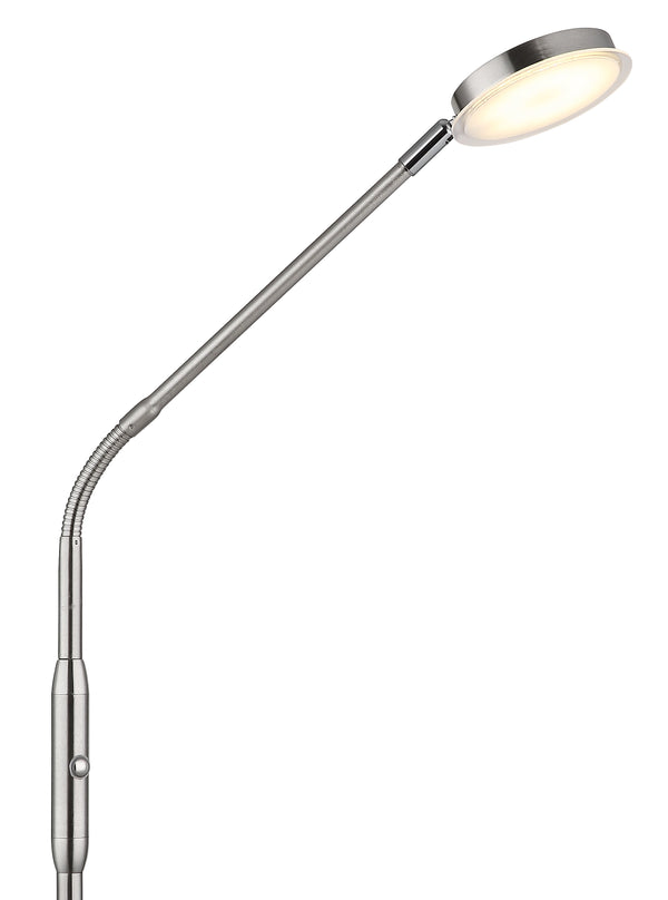 LED Stehleuchte Globo Silvio nickel matt, Detail des flexiblen Arms mit Schirm und Acryldekor – Möbel Graf Pirna/Dresden