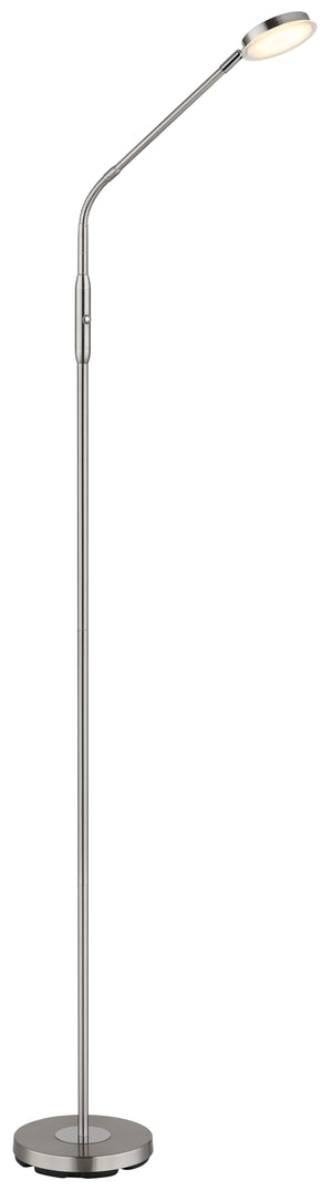 Stehleuchte 173 cm LED Globo Silvio in Nickel matt mit flexiblem Rohr und rundem Leuchtenkopf, Frontansicht