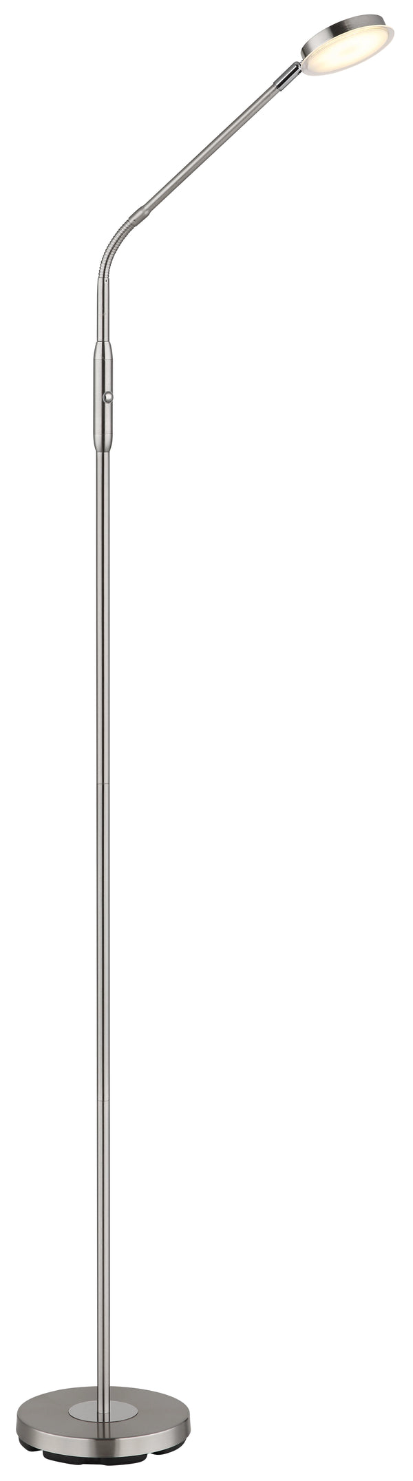 Stehleuchte 173 cm LED Globo Silvio in Nickel matt mit flexiblem Rohr und rundem Leuchtenkopf, Frontansicht