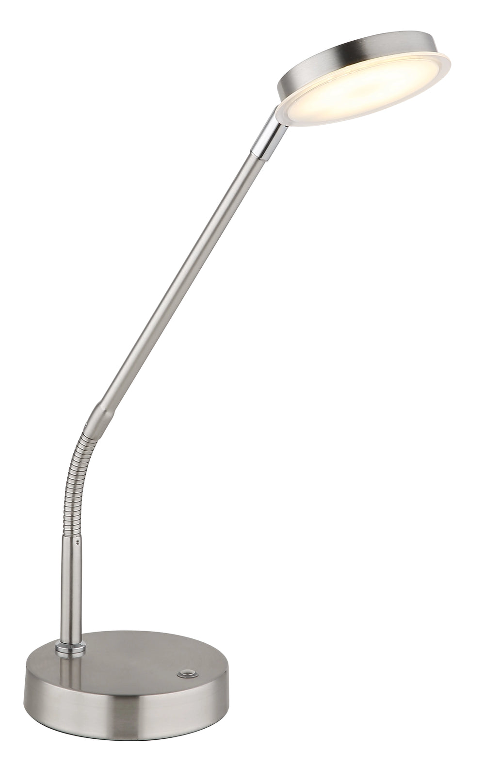 Tischleuchte 53,5 cm LED Globo Silvio in Nickel matt mit flexiblem Rohr und rundem Leuchtenkopf, Frontansicht