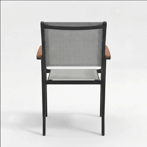 Moderner Schalenstuhl Stream mit Teak-Armlehnen für Garten und Terrasse