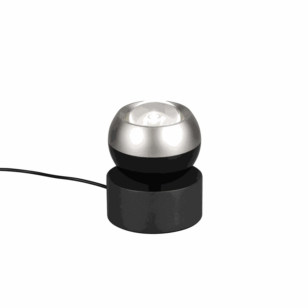 Tischleuchte LED mit Sensordimmer in nickel matt, kompakter Lichtring mit 500 Lumen, Touch-Bedienung, 14 cm hoch, für Nachttisch und Schreibtisch.