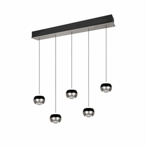 Pendelleuchte 100 cm LED nickel matt mit Switch Dimmer und warmem Metallton über Esstisch