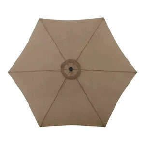 Sonnenschirm Life Lift Ø 305 cm in Greige mit Holzoptik, wetterfestem Polyesterbezug und flexiblem Knickmechanismus