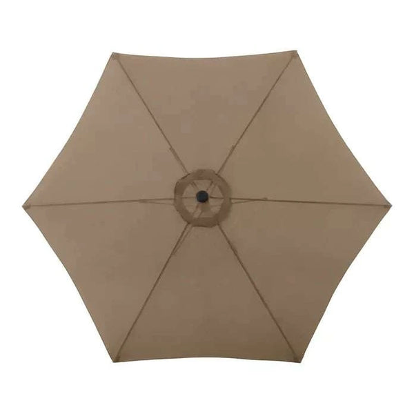 Sonnenschirm Life Lift Ø 305 cm in Greige mit Holzoptik, wetterfestem Polyesterbezug und flexiblem Knickmechanismus