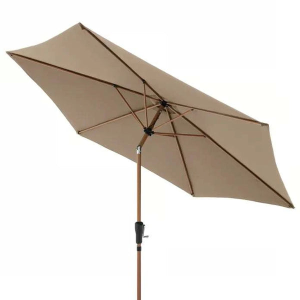 Sonnenschirm Life Lift Ø 305 cm in Greige mit Holzoptik, knickbarer Mechanik, windstabil und UV-Schutz LSF 50+