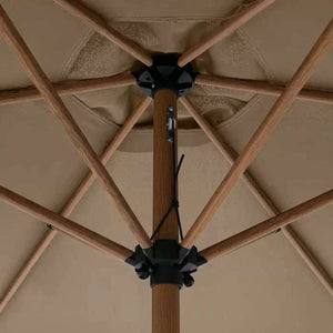 Sonnenschirm Life Lift Ø 305 cm in Greige mit Holzoptik und Knickvorrichtung, wetterfest und UV-Schutz LSF 50+