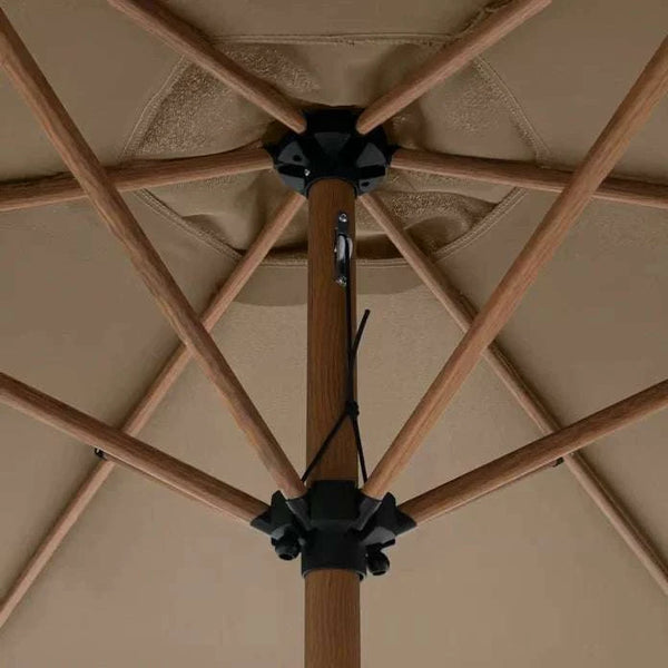 Sonnenschirm Life Lift Ø 305 cm in Greige mit Holzoptik und Knickvorrichtung, wetterfest und UV-Schutz LSF 50+