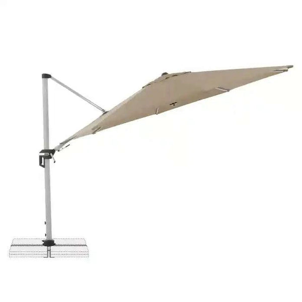 Pendelschirm Ø 370 cm in Greige mit 360° Drehung und verstellbaren Schrägpositionen für Terrasse und Garten