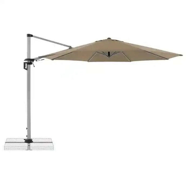 Pendelschirm Ø 370 cm Greige mit 360° Drehung und wetterfestem Aluminiumgestell