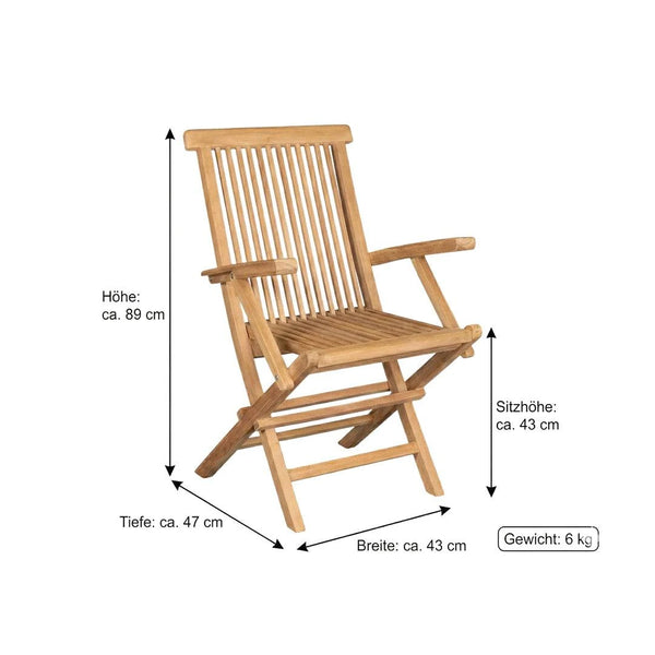 Klappstuhl Riva mit Armlehne aus Teakholz