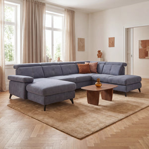 Polstergarnitur „Bulus" mit Longchair links & Ottomane rechts, Chromfuß schwarz