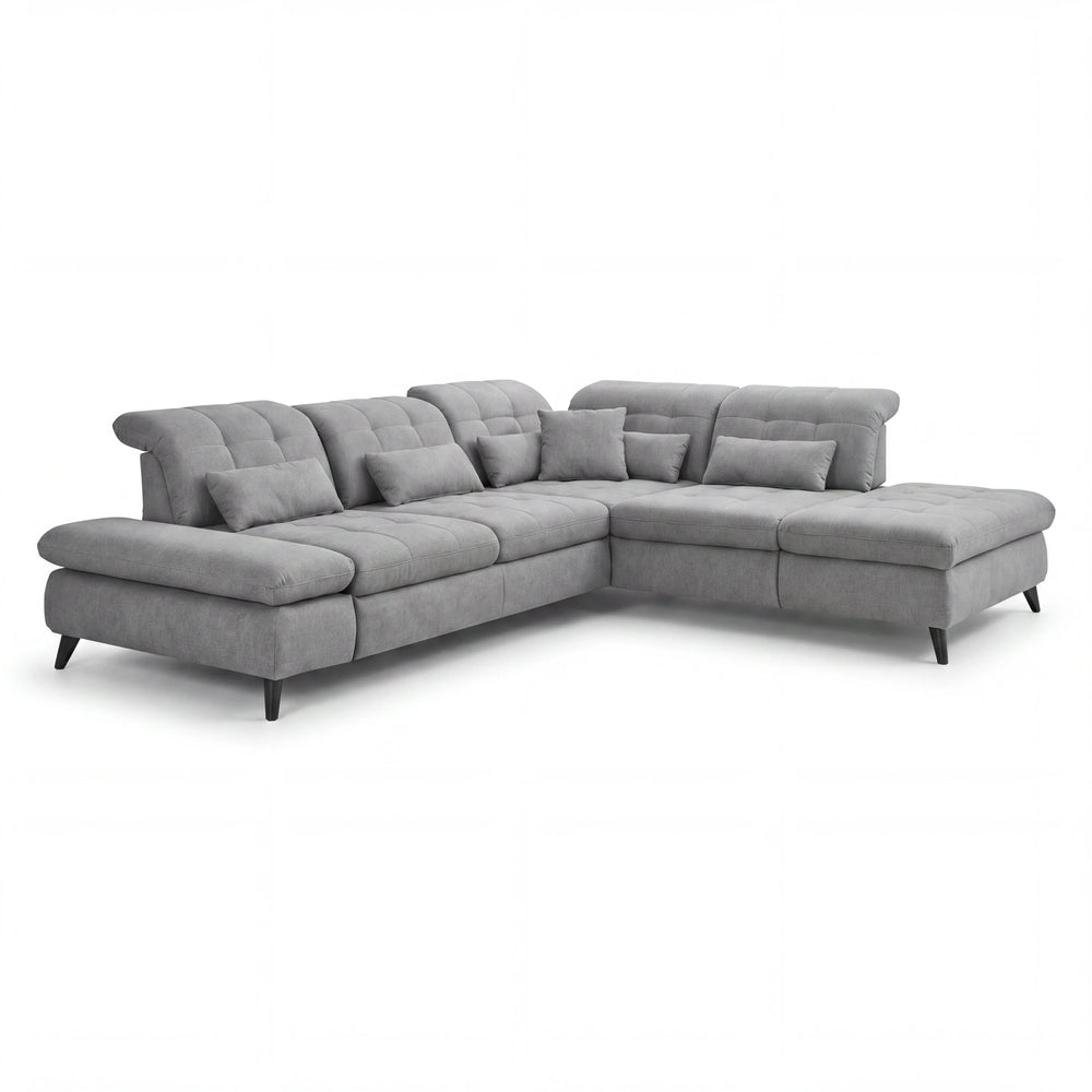 Ecksofa „Portofino" mit Spitzecke, inkl. Schwenkrücken & Nierenkissen