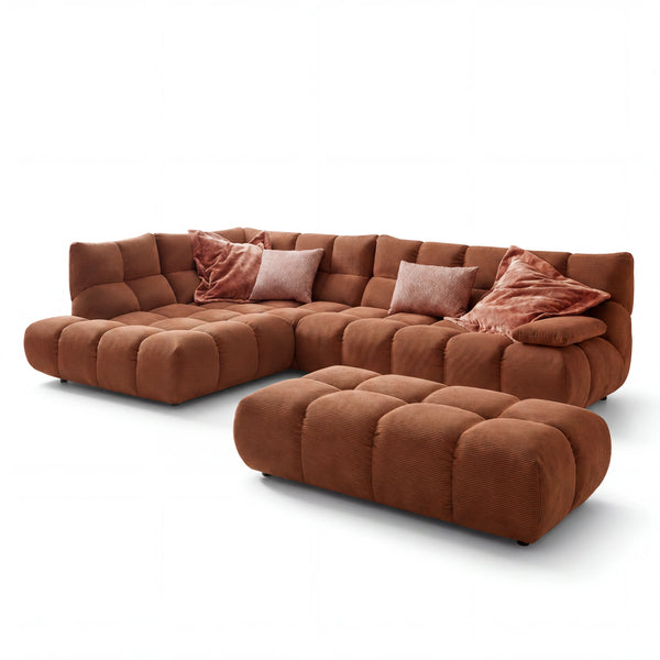 Ecksofa in Feincord mit Armteilverstellung