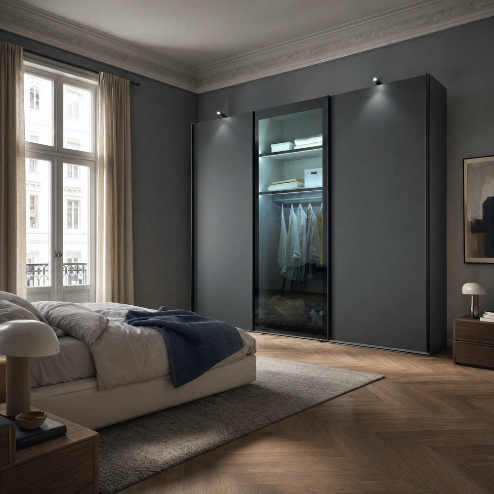 Schwebetürenschrank inkl. Zusatzausstattung, Dubai, 3-türig, 300x217x67 cm