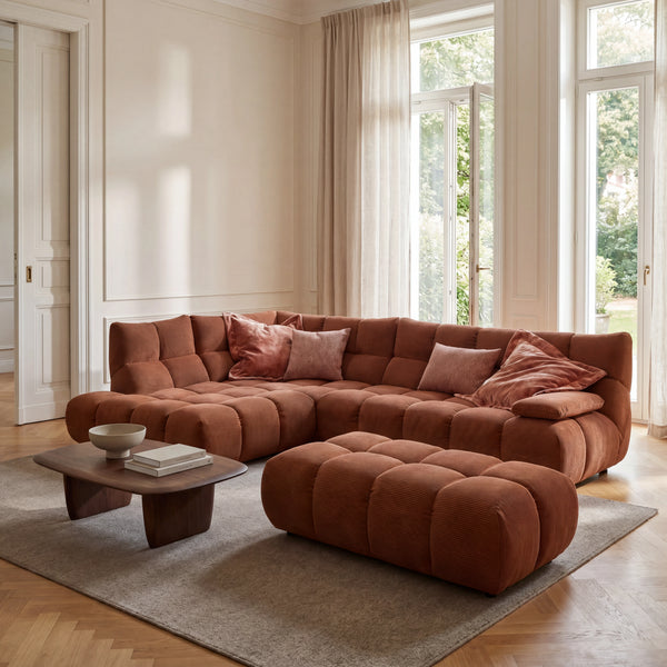 Ecksofa in Feincord mit Armteilverstellung