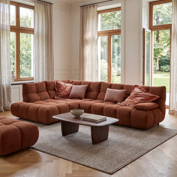 Ecksofa in Feincord mit Armteilverstellung