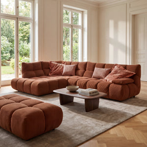 Ecksofa in Feincord mit Armteilverstellung