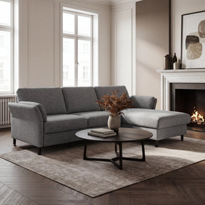 Ecksofa mit Canapé rechts, Metallfuß schwarz