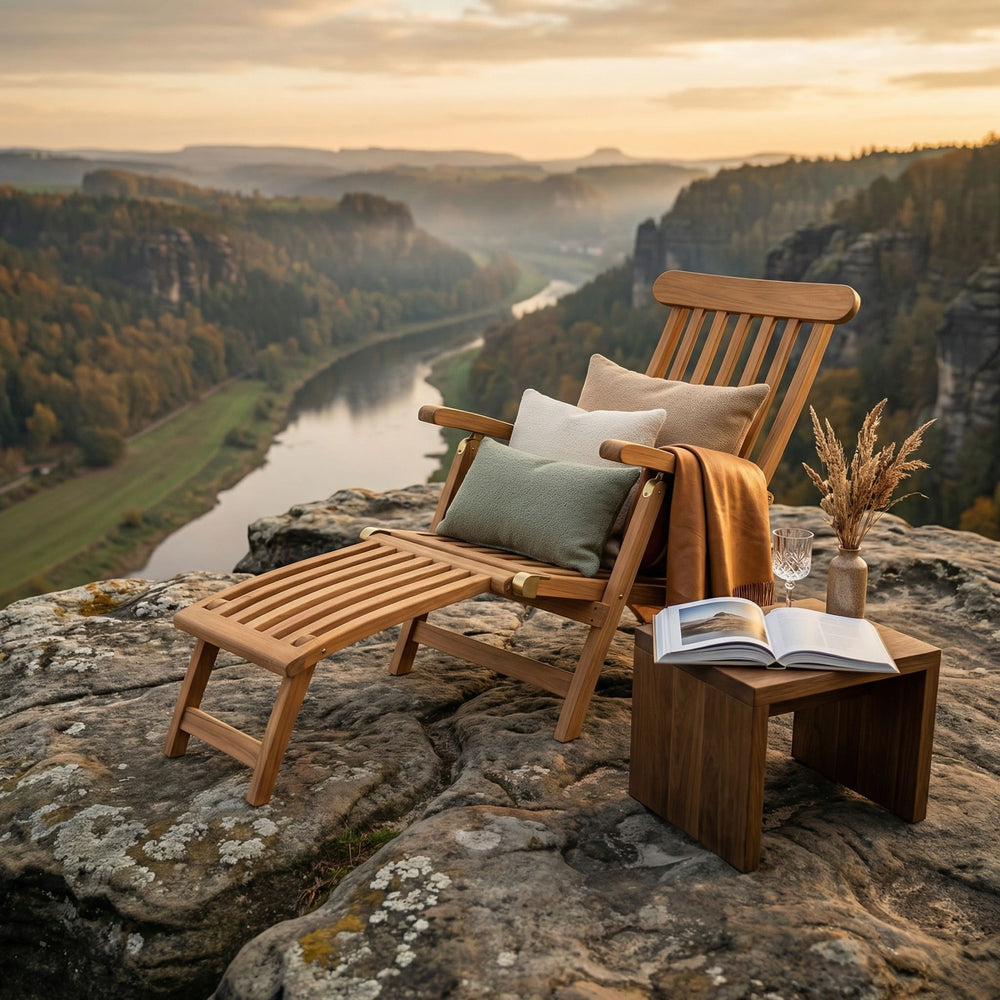 Gartenliegen Dresden – Teak-Sonnenliege mit Auflage auf Terrasse, Gartenmöbel Möbel Graf Pirna
