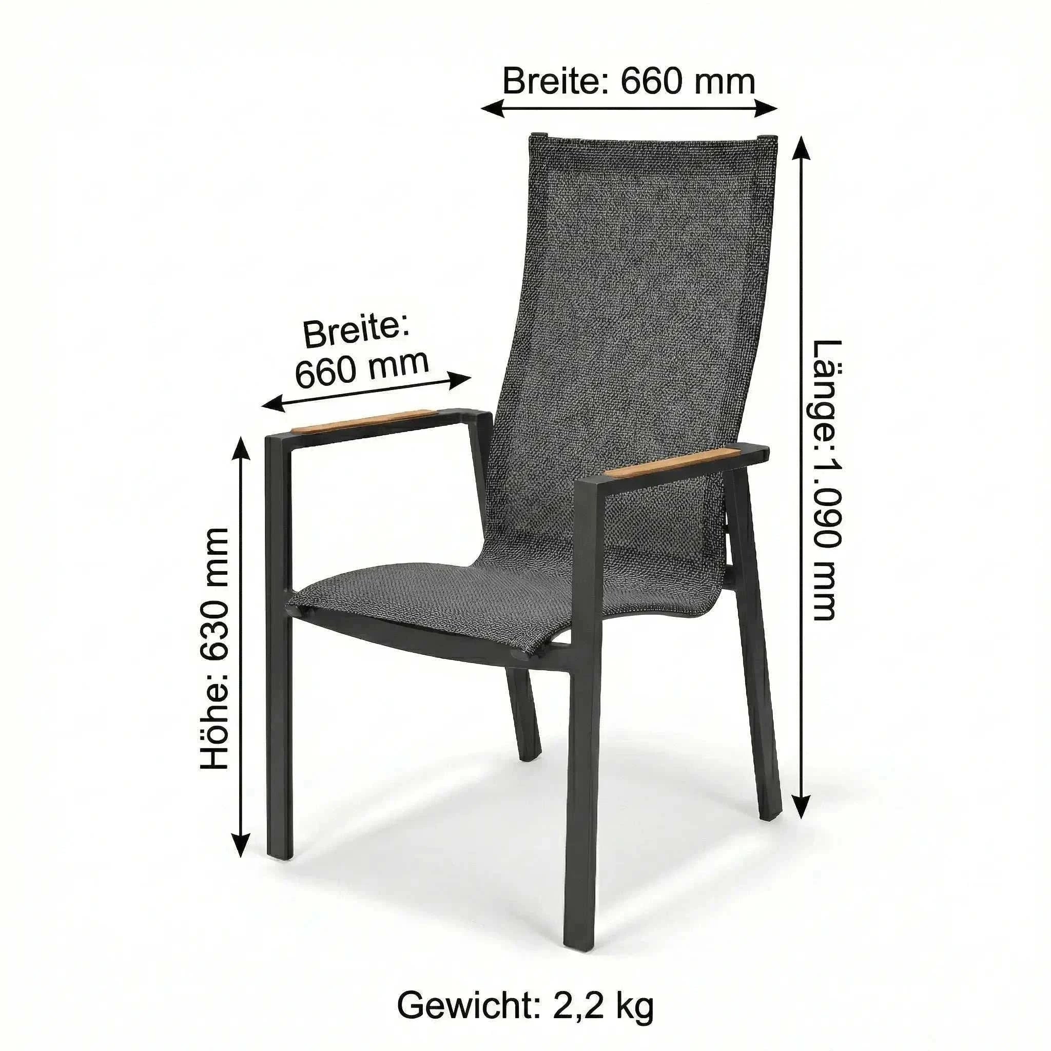 Hochlehner Rügen Gartenstuhl mit Teak-Armlehnen und anthrazitfarbenem Aluminiumgestell