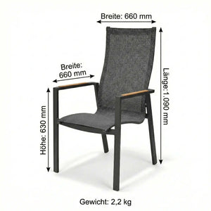 Hochlehner Rügen Gartenstuhl mit Teak-Armlehnen und anthrazitfarbenem Aluminiumgestell