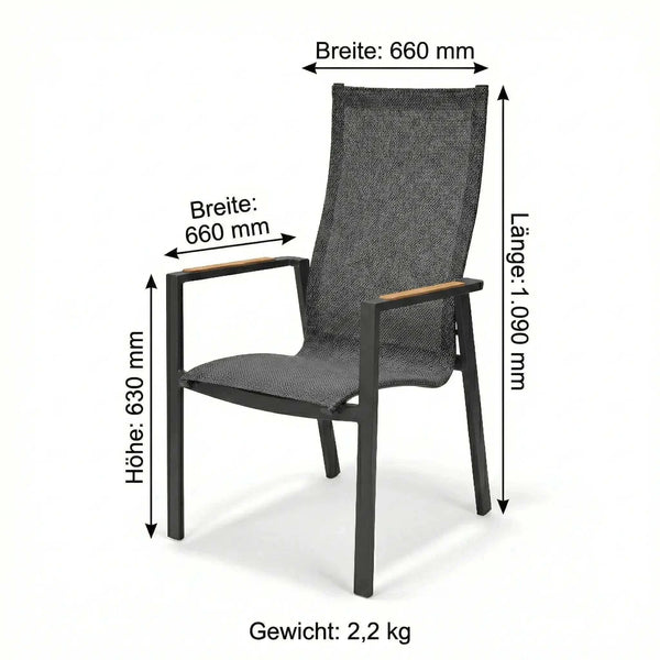 Hochlehner Rügen Gartenstuhl mit Teak-Armlehnen und anthrazitfarbenem Aluminiumgestell