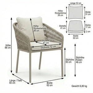 Stapelsessel Jella mit Greige Aluminiumgestell und Vanilla Kissenset, stapelbar für Terrasse und Garten