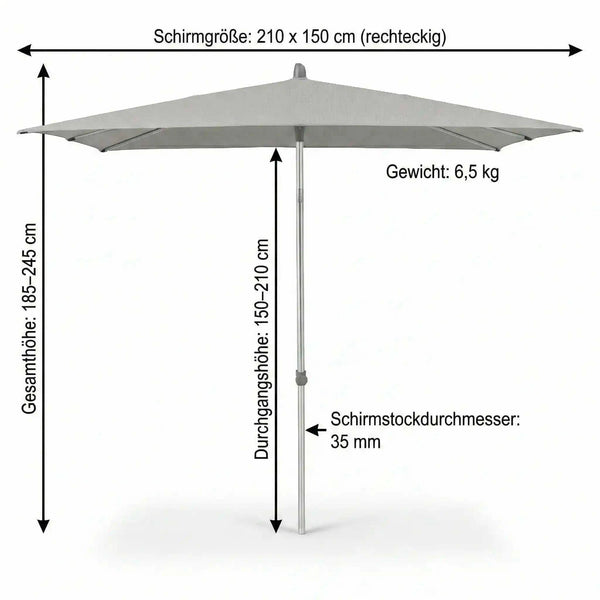 Glatz Sonnenschirm "Alu Smart" 210×150 cm