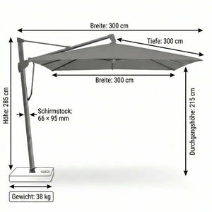 Glatz Ampelschirm Sombrano S+ 300x300 cm in Stone Grey mit Kurbelantrieb und neigbarem Schirmdach