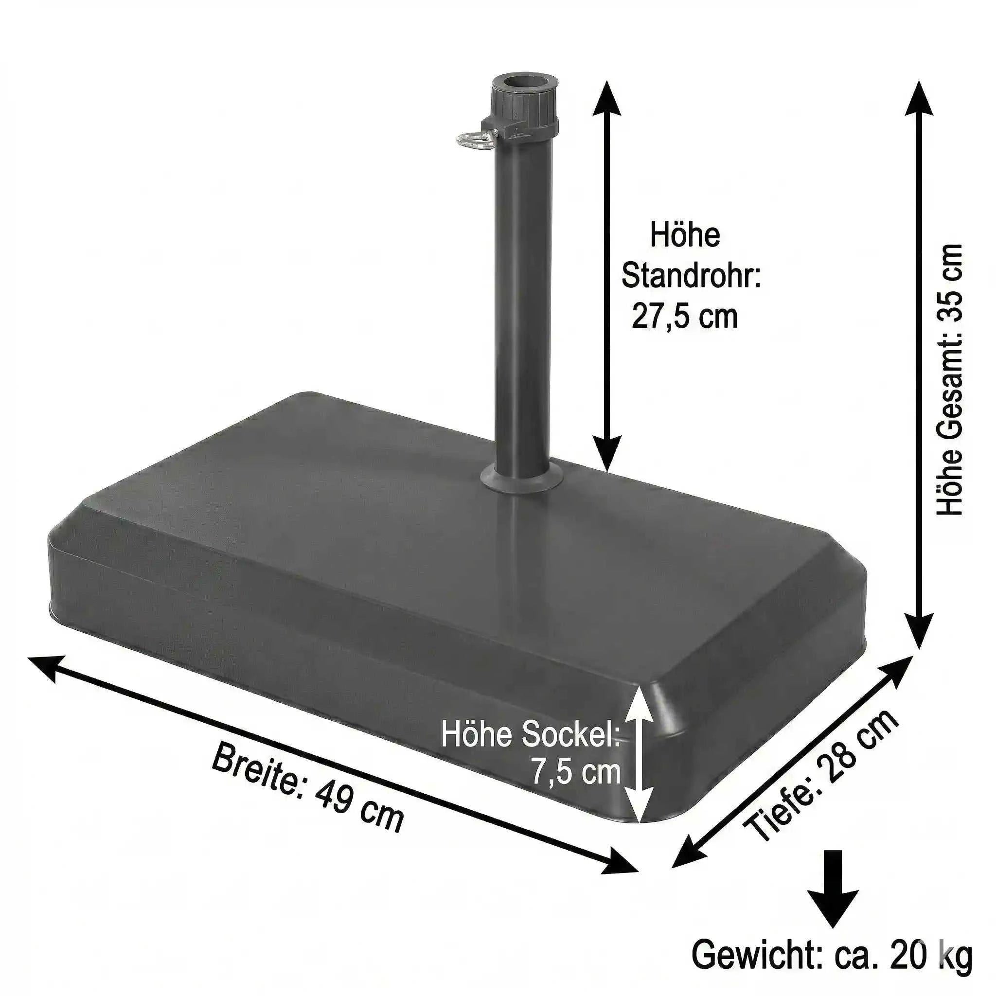 Balkonschirmständer 20 kg mit Betonfuß für Rohre 25–32 mm, kompakt und stabil