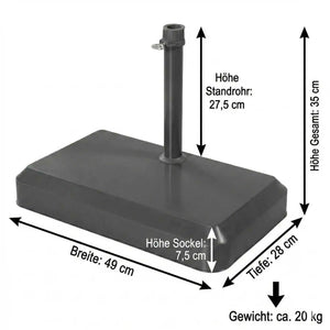 Balkonschirmständer 20 kg mit Betonfuß für Rohre 25–32 mm, kompakt und stabil