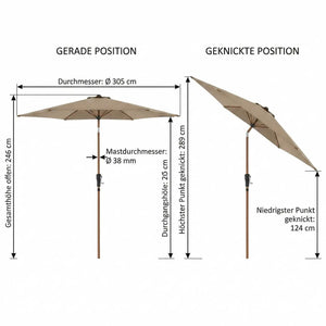 Sonnenschirm Life Lift Ø 305 cm in Greige mit Holzoptik und UV-Schutz LSF 50+