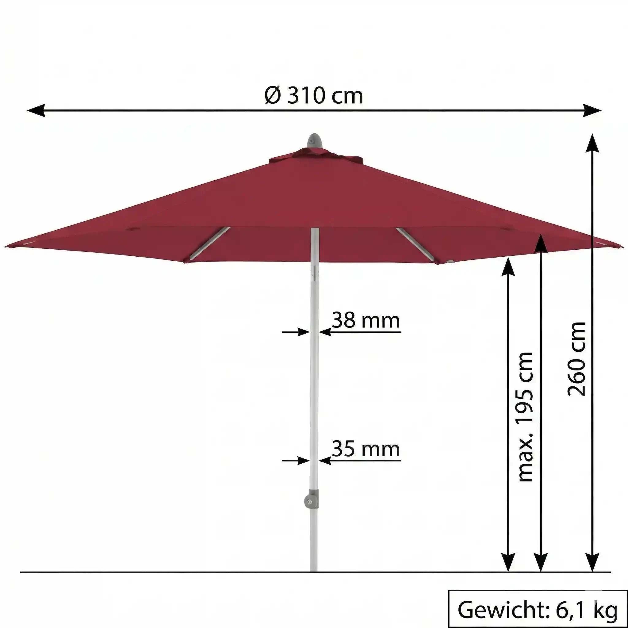 Roter Sonnenschirm Act Push Up mit 3-Positions-Knicker und wasserabweisendem UV-Schutz 80+