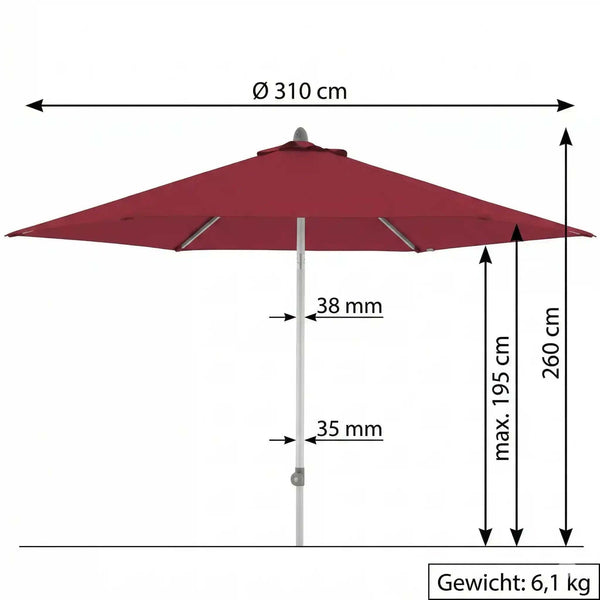 Roter Sonnenschirm Act Push Up mit 3-Positions-Knicker und wasserabweisendem UV-Schutz 80+