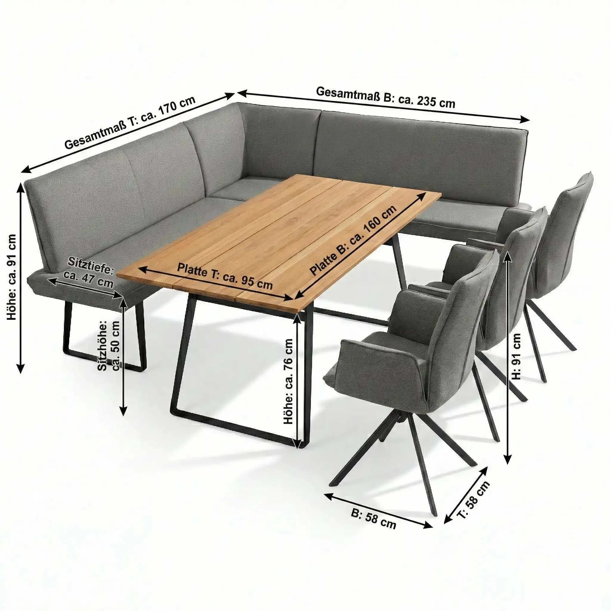 Moderne Eckbankgruppe Elba mit anthrazitfarbenem Stahlgestell und grauem Olefin-Bezug für Terrasse