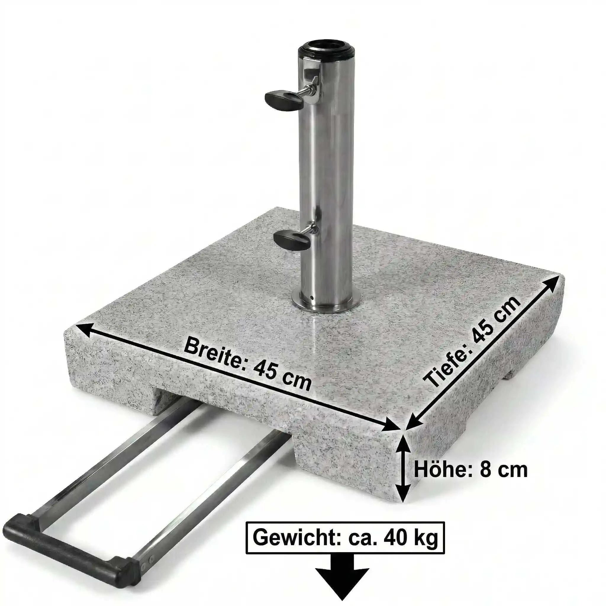 Granitsockel Trolley Active 40 kg mit Rollen und ausziehbarem Griff für flexible Nutzung