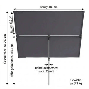 Balkonblende Active Anthrazit, UV-Schutz 50+, höhenverstellbar, drehbar, pflegeleicht, 180x130 cm