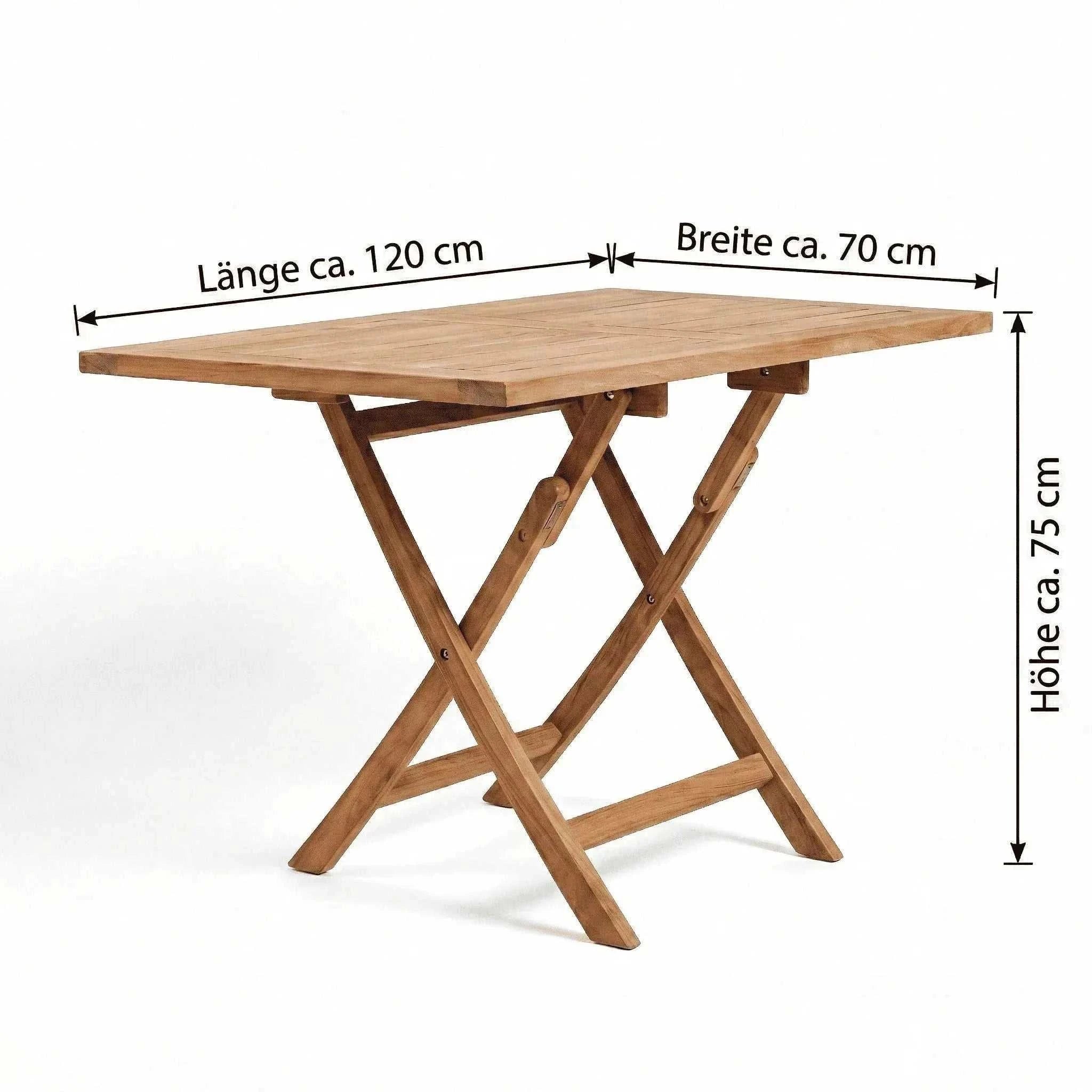 Kompakter Klapptisch Solo aus naturbelassenem Teakholz für Garten und Balkon