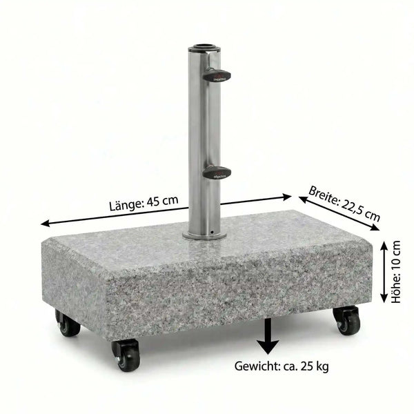 Granitsockel rollbar 25 kg für flexiblen Balkon-Sonnenschirm mit rechteckiger Form