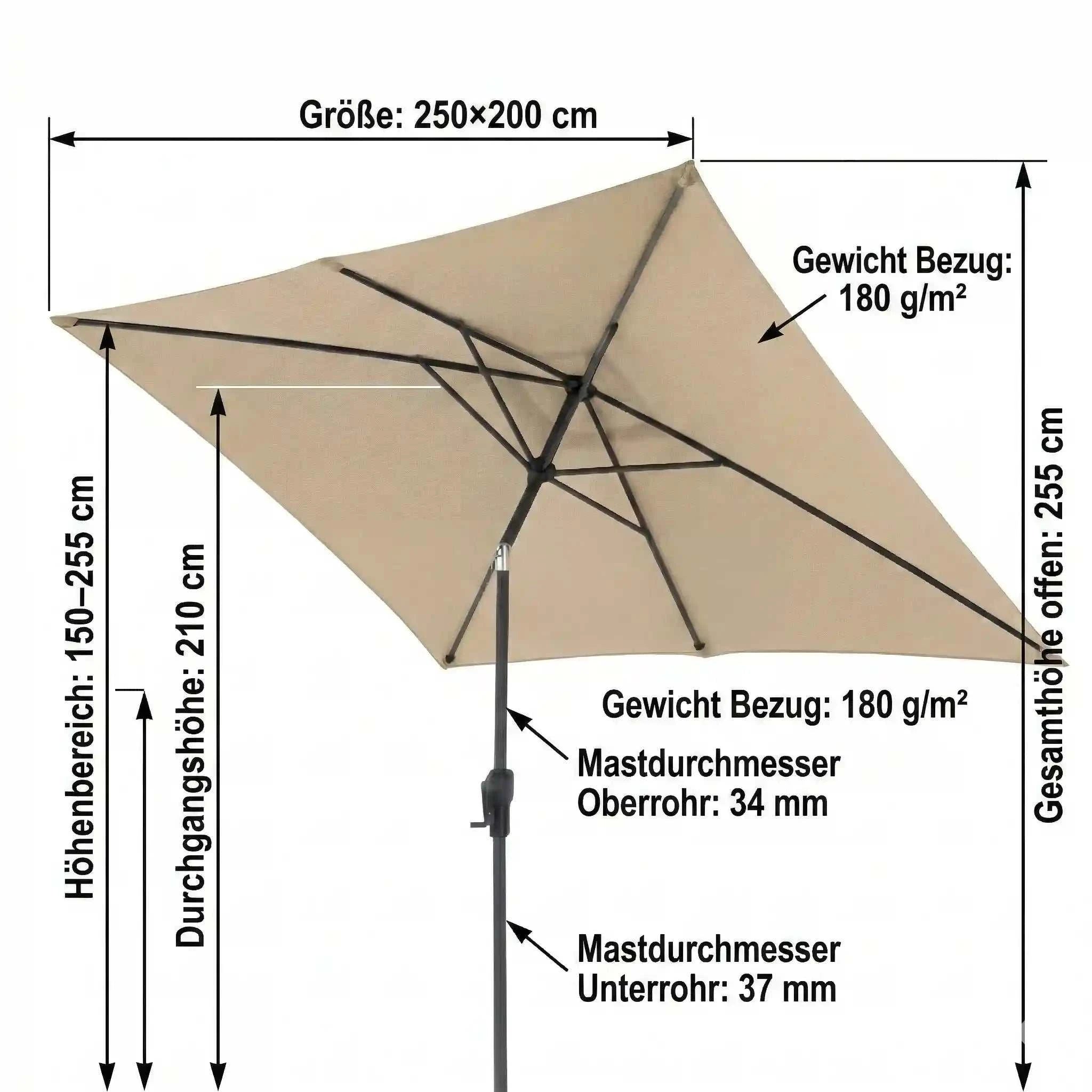 Doppler Life Lift rechteckiger Sonnenschirm 250x200 cm mit Knickfunktion und UV-Schutz
