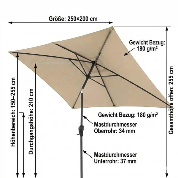 Doppler Life Lift rechteckiger Sonnenschirm 250x200 cm mit Knickfunktion und UV-Schutz