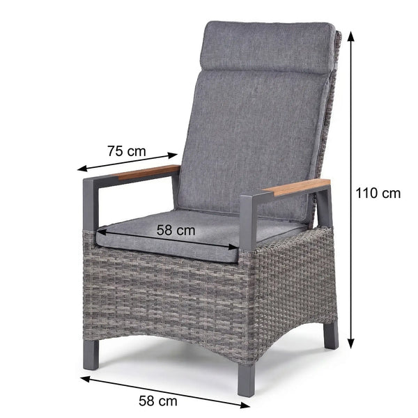 Polyrattan Positionsstuhl mit Teak-Armlehnen