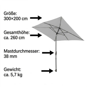 Sonnenschirm myZone Auto Tilt 300x200 cm hellgrau mit automatischer Neigefunktion und UV-Schutz