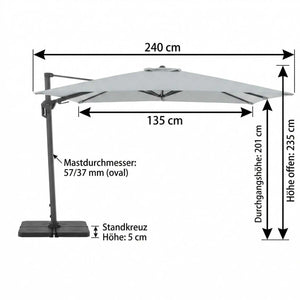 Ampelschirm Active Pendel Green Edition hellgrau für kleine Balkone, 360° drehbar, höhenverstellbar, UV-Schutz LSF 50+