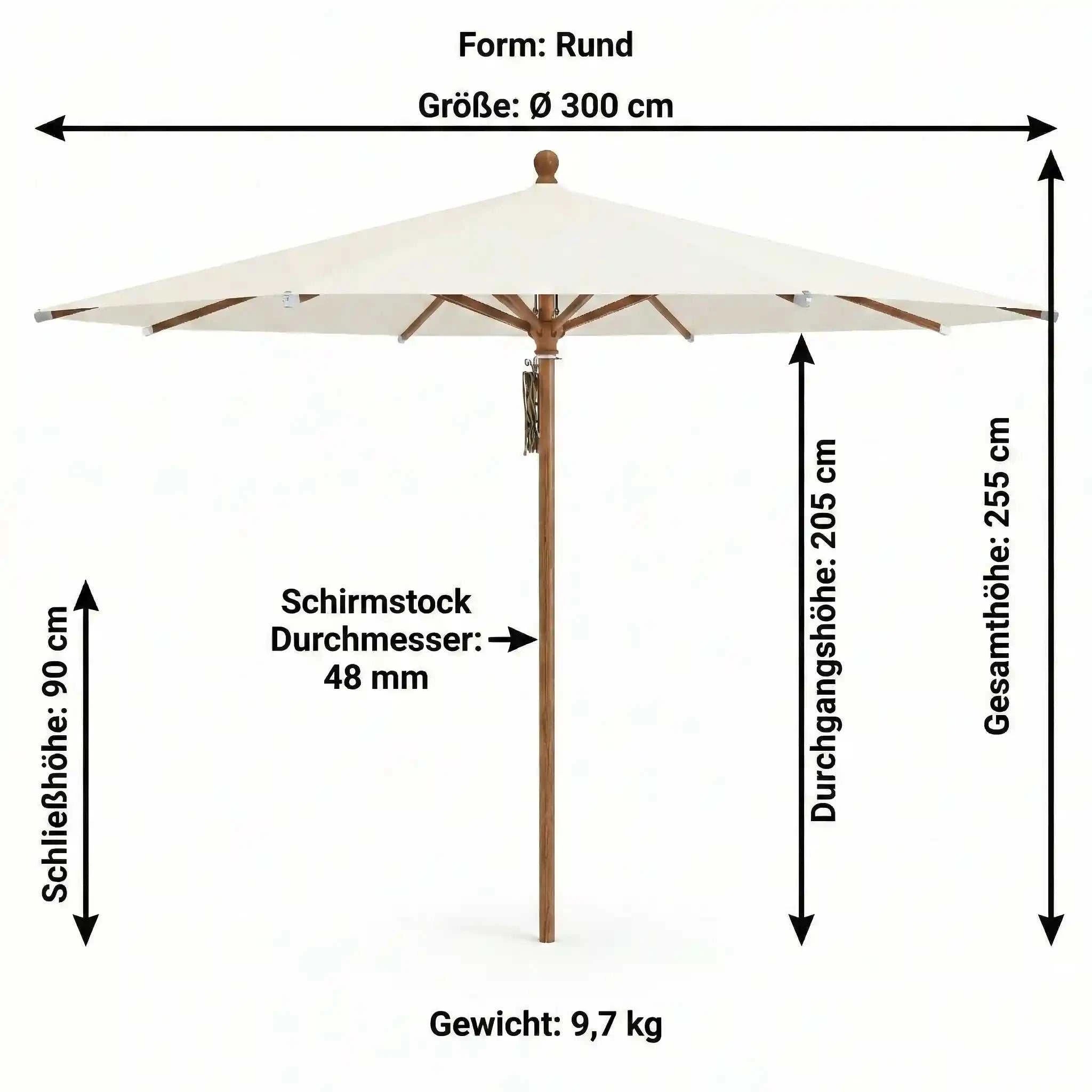 Glatz Piazza Sonnenschirm Ø 300 cm mit mediterraner Holzoptik und leichtgängigem Flaschenzug-Mechanismus
